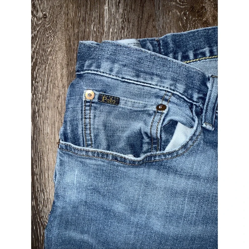 Polo Ralph Lauren Men's Distressed Blue Jeans 36x32 ( Fits 36x30)